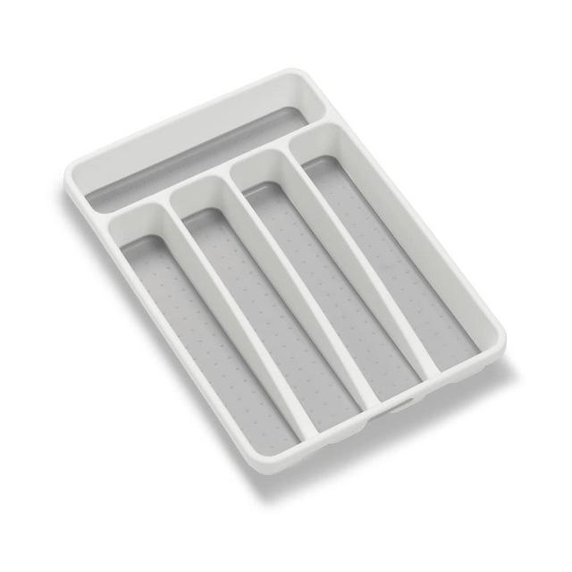 Madesmart Antimicrobial Classic Mini Silverware Tray, Soft Grip, Non-Slip Kitchen Drawer Organizer, Multi-Purpose Home Organization, EPA Certified, 5 Compartments, White