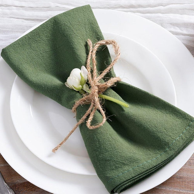 MLMC 8 Pack Olive Green Cloth Napkins Rustic Washable Christmas Cotton Linen Napkins Set of 8 17"x17" Reusable Dinner Napkins Cloth for Wedding Party Gathering Decor