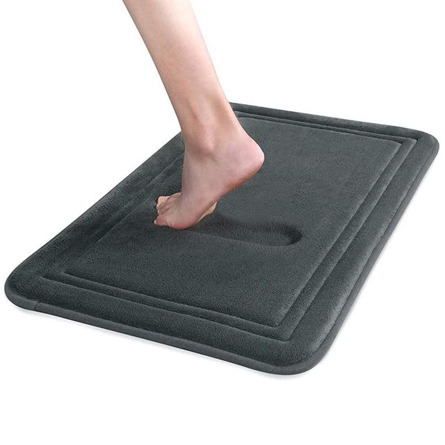 ITSOFT Memory Foam Bath Mat Non Slip Absorbent Super Cozy Velvet Bathroom Rug Carpet, Machine Washable, 16 x 24 Inches Charcoal Gray