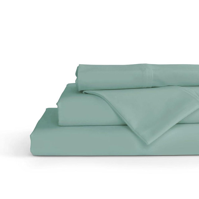 Linen Home 100% Cotton Percale Sheets Queen Size, Aqua Blue, Deep Pocket, 4 Pieces Set - 1 Flat, 1 Deep Pocket Fitted Sheet and 2 Pillowcases, Crisp Cool and Strong Bed Linen