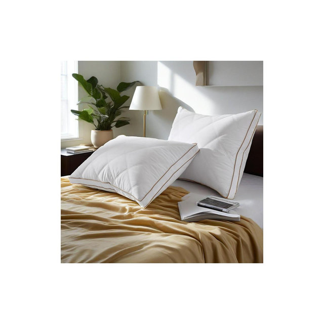Peace Nest Set of 2 Goose Feather and Down Gusseted Bed Pillow with Diamond Quilting Breathable Cover, Standard