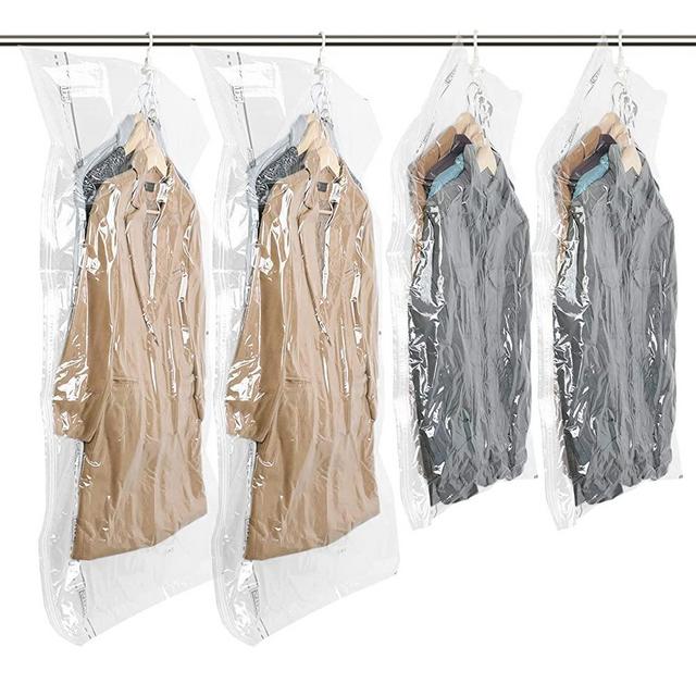 Hanging Vacuum Space Saver Bags for Clothes, Set of 4 (2 Long 53"x27.6", 2 Short 41.3"x27.6"),Vacuum Seal Storage Bag Clear Bags for Suits, Dress or Jackets, Closet Organizer
