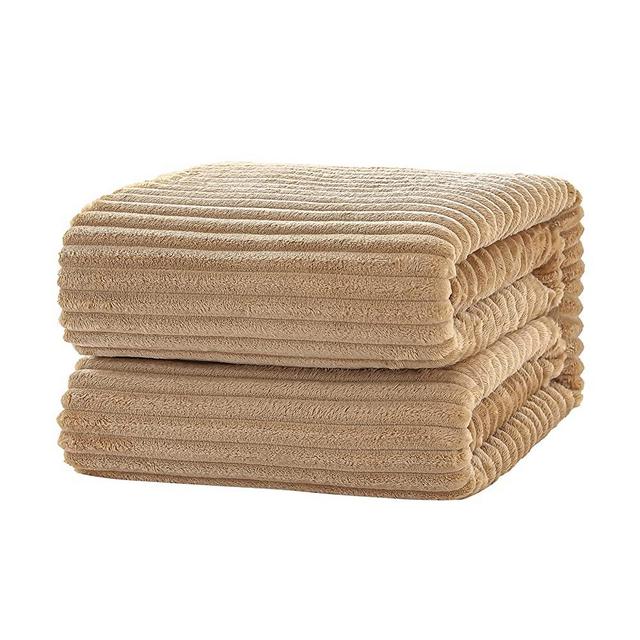 SE SOFTEXLY Striped Fleece Blankets, Soft Warmer Throw Blankets for All Season, Lightweight Microfiber Flannel Blanket Suit for Home Bed, Sofa & Dorm(Camel, 50×60)