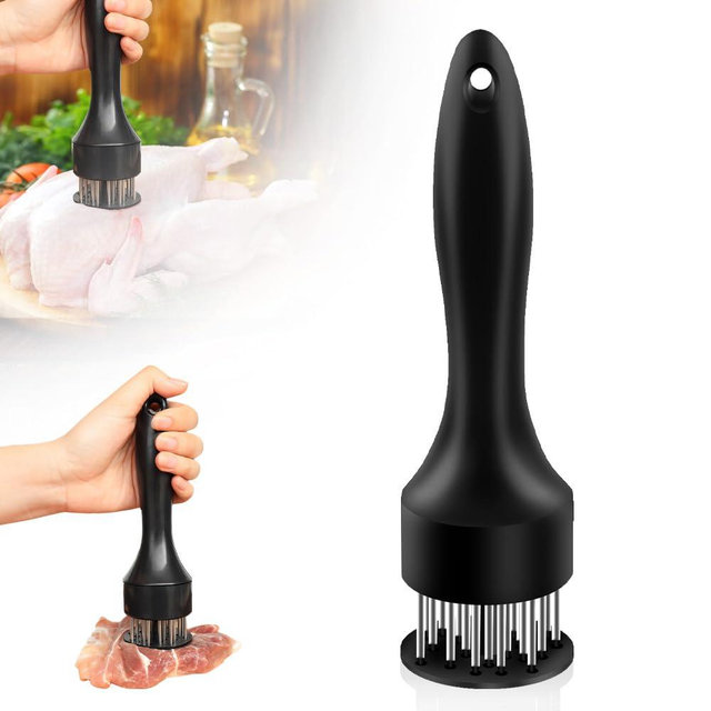 Stainless Steel Meat Tenderizer, 2026 New Stainless Steel Meat Tenderizer Needle 21 Pin Steak, Ultra Sharp Needle Blades Chicken BBQ Kitchen Cooking Tool, With Pounding Steak Mallet Tool (Black)