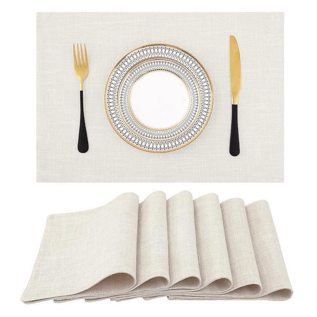 Homaxy Cloths Placemats for Dining Table Set of 6, Heat Resistant Washable Cotton Linen Blend Table Mats, Easy to Clean Non-Slip Place Mats, 13" x 19", Cream