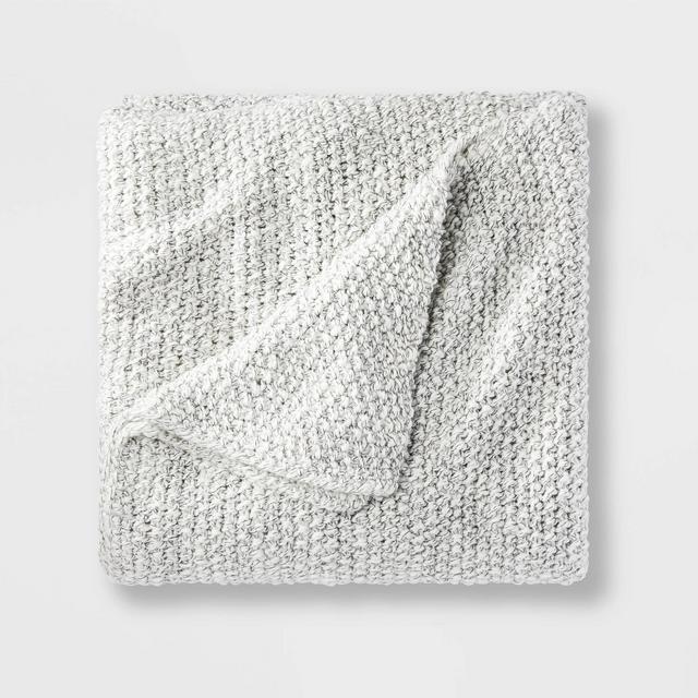 King Chunky Knit Bed Blanket Marled Gray - Casaluna™