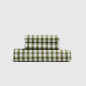Classic Percale King Fitted Sheet Set (Olive Gingham)