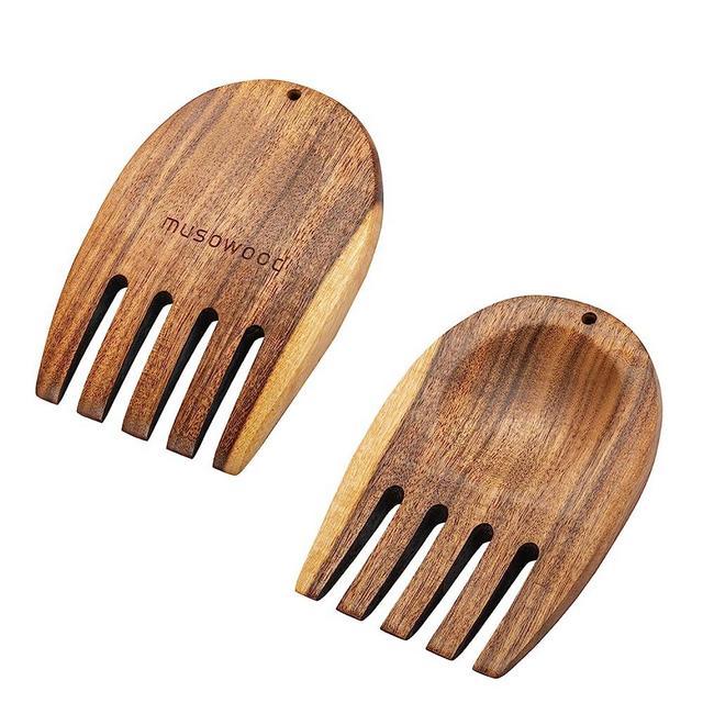Muso Wood Acacia Salad Hands, Wooden Salad Tongs for Serving Salad Mixes, Set for Serving Salad Fruit on Your Kitchen Counter, 5.12" x 3.62" x 0.39", One Pair