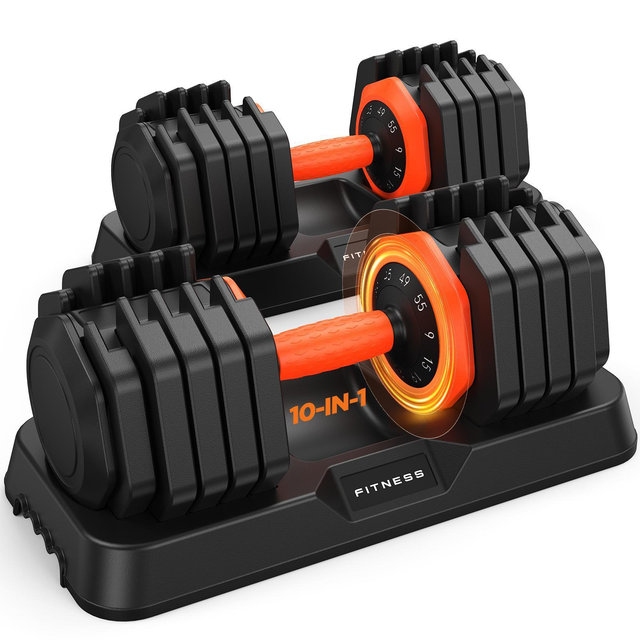 FEIERDUN Updated Adjustable Dumbbell Set of 2, 2*55 lbs Weights Set with Storage Box, Anti-slip Silicone Grip, Suit both Women/Men for Home Gym