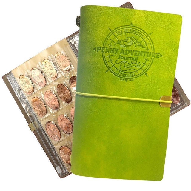 Pennybandz The Penny Journal Holds 146 Coins the Ultimate Souvenir Penny Collecting Book for your Coin Collection Holds 128 Pressed Pennies and 18 Pressed Quarters or Nickels (Lime Green)