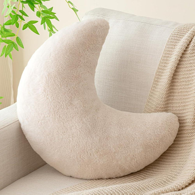Znhinery Moon Pillow, Decorative Throw Pillows with Soft Faux Rabbit for Bed Couch, Moon Shaped Pillows Plush Floor Cushions Room Decor Pillow for Sofa Bedroom Living Room