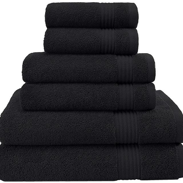 Hotel & Spa Quality, Absorbent and Soft Decorative Kitchen and Bathroom Sets, Cotton, 6 Piece Turkish Towel Set, Includes 2 Bath Towels, 2 Hand Towels, 2 Washcloths, Coal Black