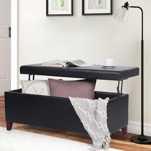 Homebeez Modern Faux Leather Lift Top Coffee Table Storage Ottoman Bench (Midnight Black)