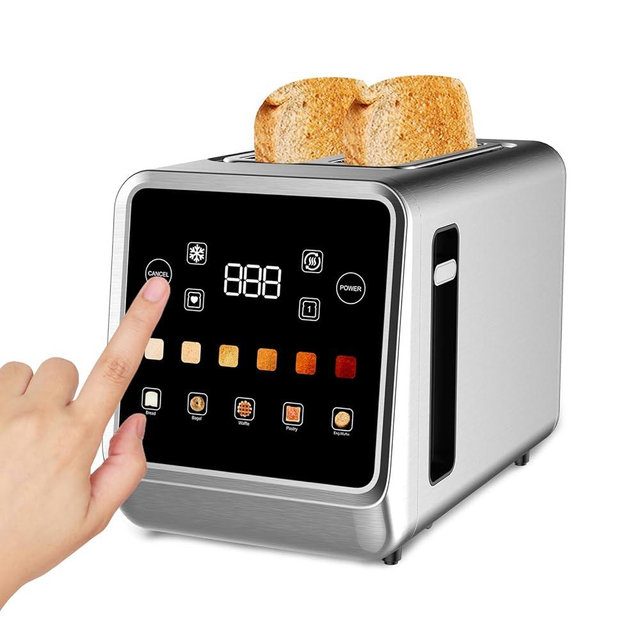 Toaster Touch Screen Toaster 2 Slice with LCD Display Stainless Steel Digital Timer Toaster 6 Bread Types& 6 Shade Settings Smart Extra Wide Slots Toaster With Bagel Cancel,Defrost Functions