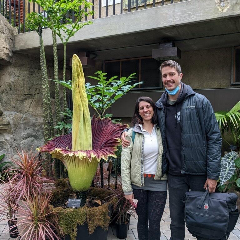 Our first ever picture together! We went to olbrich before work to see the stinky corpse flower, which blooms infrequently and only for a day or so