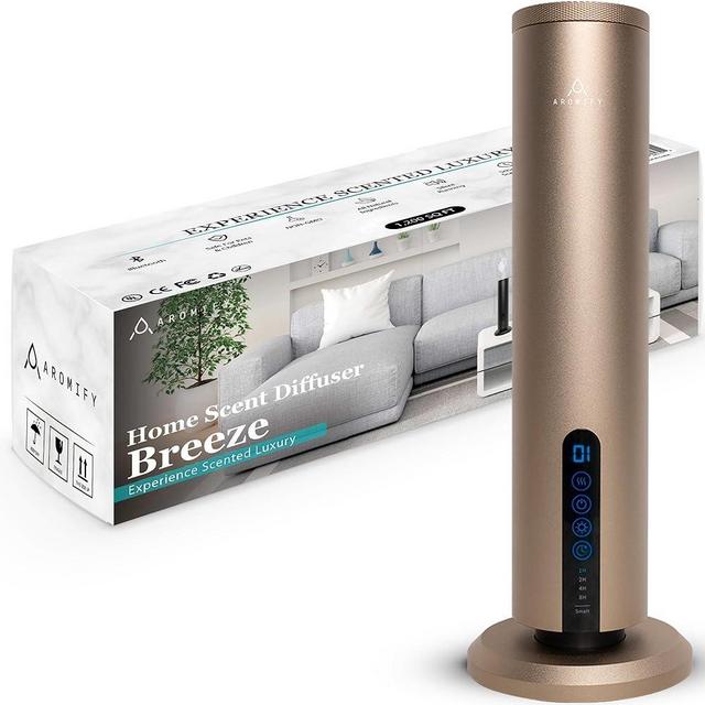Aromify Breeze Waterless Scent Diffuser for Home, Office & Spa, Timing Controls, Cordless, Bluetooth Enabled, Safe for Pets & Kids, 1200 Sq Ft Coverage, No Residue, Gold (Oil Sold Separately)