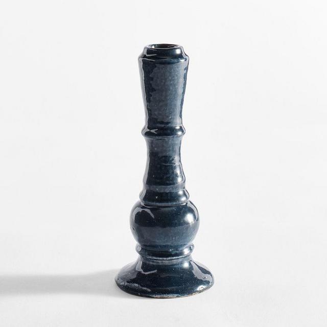 Handcrafted Emery Ceramic Candlestick, Large, Blue
