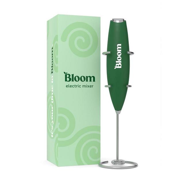 Bloom Nutrition Milk Frother Hand Mixer, Stainless Steel Electric Matcha Whisk, Handheld Mixer for Coffee, Greens, Protein & More, Battery Operated, Easy to Clean & Includes Whisk Stand