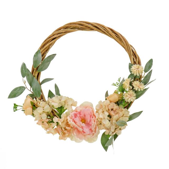 19" Artificial Wild Rose and Peony Hoop Wreath - National Tree Company