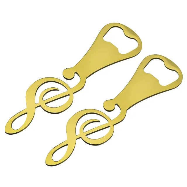Unique Bargains Metal Music Note Flat Beer Soda Bottle Opener for Home Bar 2 Pcs Gold