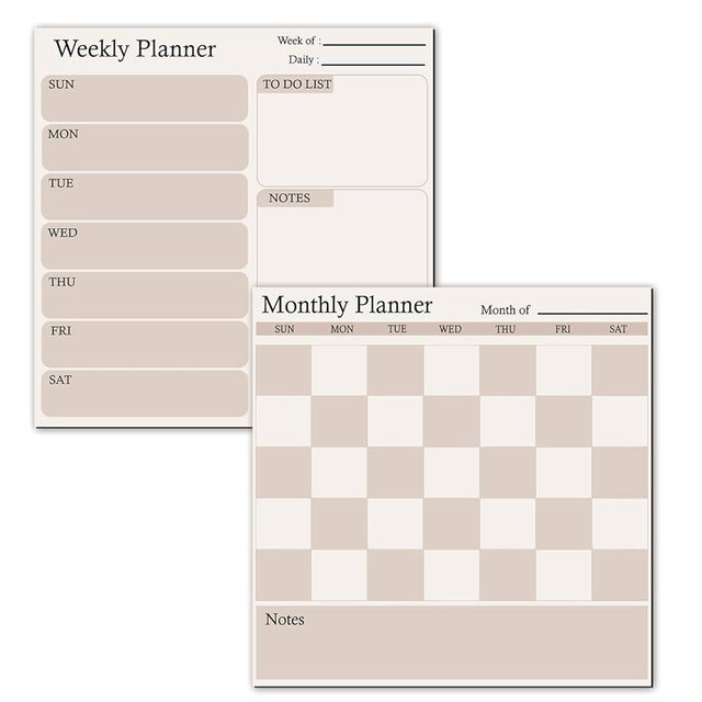 Magnetic Calendar for Refrigerator, 2 Pack Dry Erase Fridge Calendar Whiteboard – Monthly & Weekly Planner Board with Markers and Eraser for Modern Kitchen (Checkerboard Pattern)