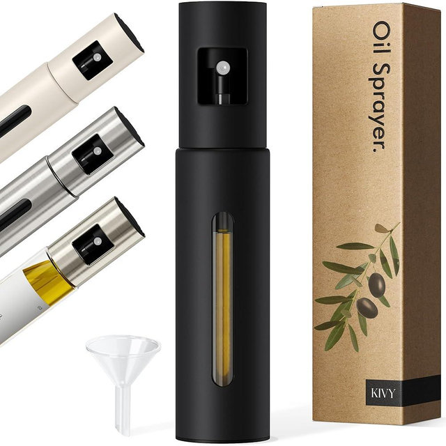 KIVY Glass Oil Sprayer for Cooking– Precise Oil & Vinegar Spray Bottle Oil Mister Spray Bottle for Food – Includes Funnel – Perfect for Cooking & Air Fryer (Black)