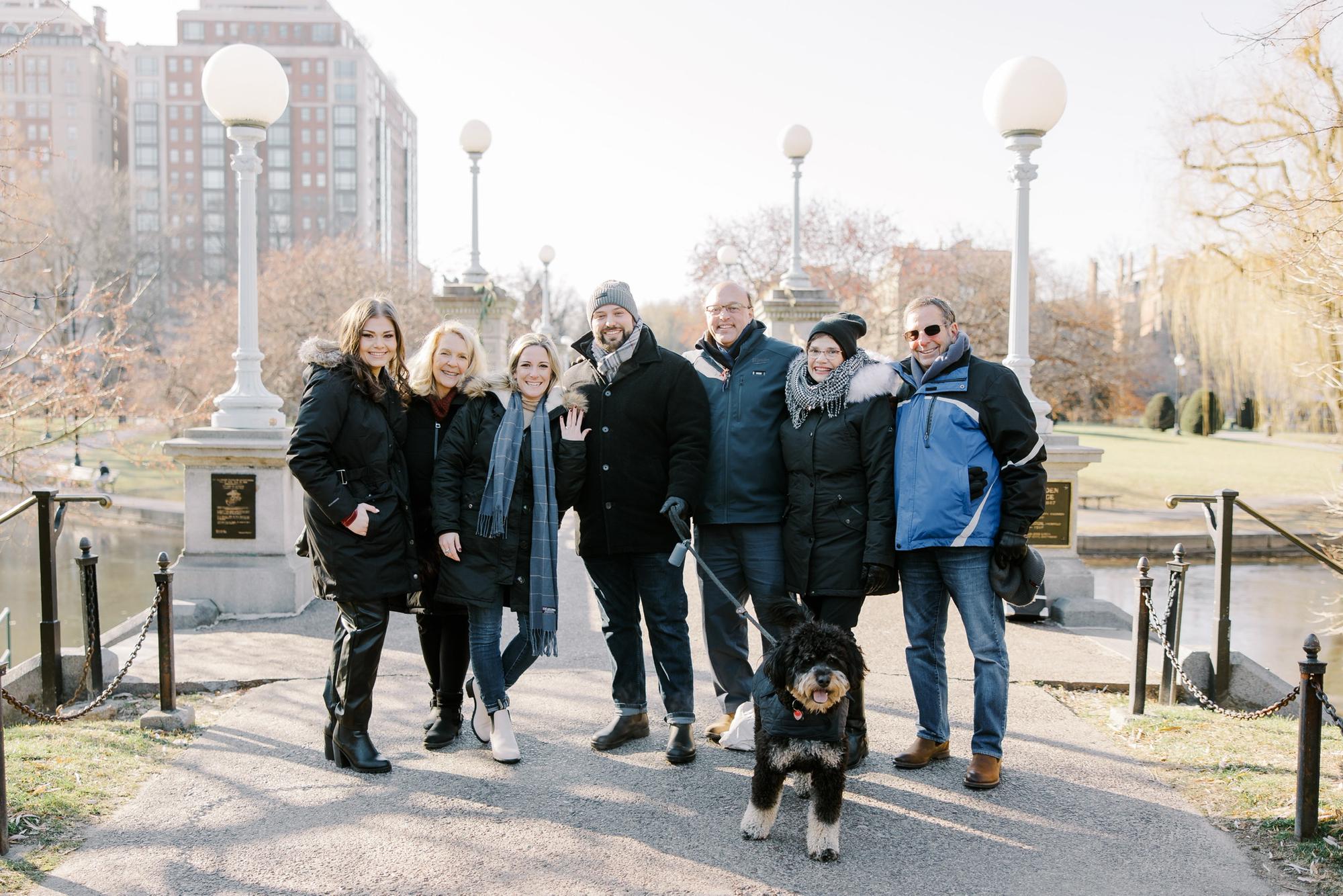 Celebrating our engagement in Boston Public Garden.