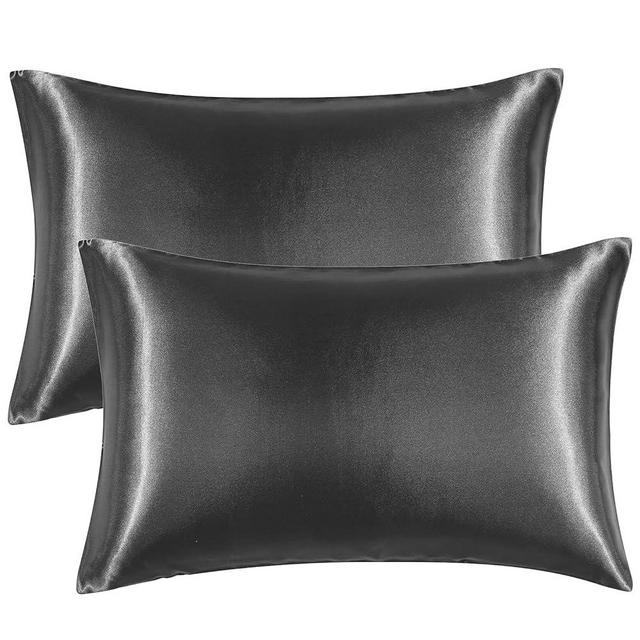 EHEYCIGA Satin Pillowcase Standard Set of 2, Silk Pillowcases for Hair and Skin, Charcoal Grey Pillow Cases 2 Pack, Soft Pillow Cover with Envelope Closure, 20X26 Inches