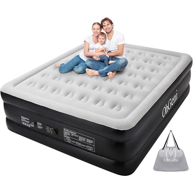 OhGeni King Air Mattress with Built-in Pump for Guest, 18" Tall Inflatable Blow Up Air Bed with Carrying Bag for Camping, Raised High Airbed, Foldable & Portable Air Mattress, Black