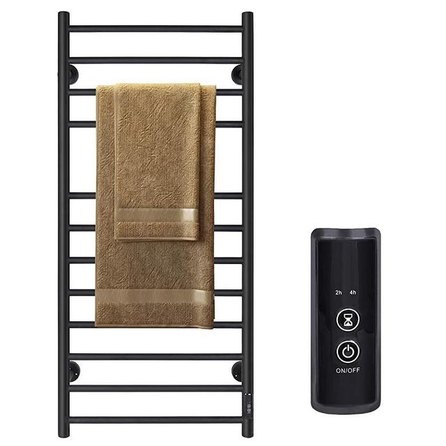 JSLOVE Towel Warmer 4 Bars Wall Mounted Heated Towel Racks for Bathroom, Stainless Steel Hot Towel Rack with Timer (12 Bars-Matte Black)