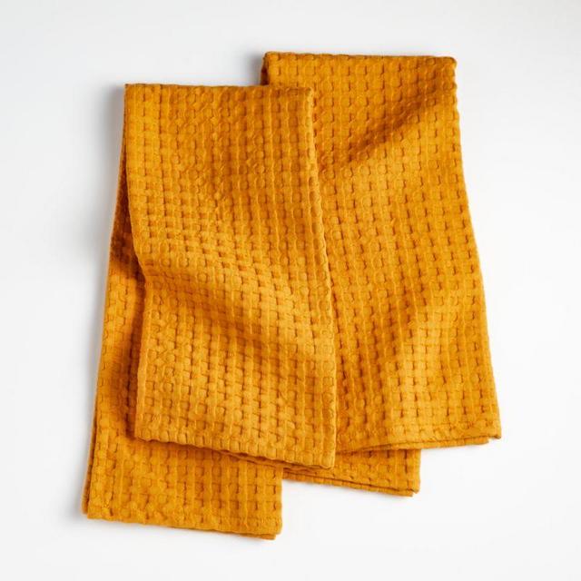 Oversized Waffle Yellow Dish Towels, Set of 2