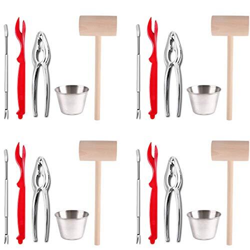 Artcome 22 Piece Seafood Tools Set for 4 People including 4 Lobster Crab Crackers 4 Lobster Shellers 6 Seafood Forks 4 Sauce Cups and 4 Lobster Crab Mallets