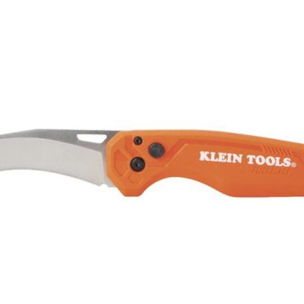 Klein Tools 44321 Folding Utility Pocket Knife, Compact EDC with Hawkbill Knife Blade, Button Lock, Pocket Clip, and Tether Hole