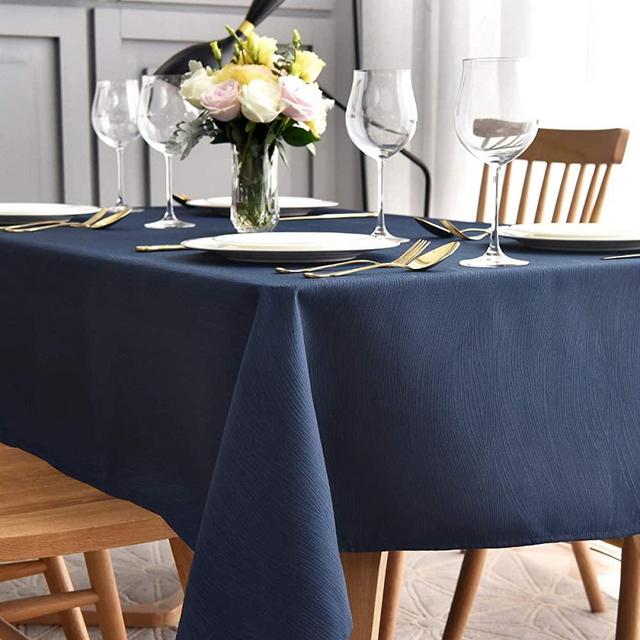 maxmill Jacquard Tablecloth Swirl Design Spillproof Wrinkle Free Oil Resistant Heavy Weight Soft Table Cloth Decorative Fabric Table Cover for Outdoor and Indoor Use Oblong 60 x 120 Inch Navy Blue