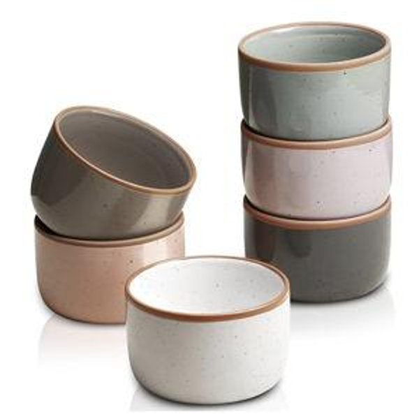 Morandi Color Ramekins Set of 6, 6 oz Creme Brulee Ramekin Oven Safe, Porcelain Ramekin Bowls, Mini Cheesecake Pans, Small Baking Dish, Dipping Sauce Bowls, Ramekins for Baking Souffle, Ice Cream