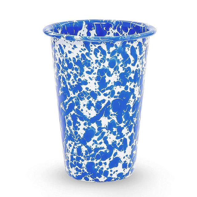 Crow Canyon Home Enamelware Tumbler, 14 ounce, Blue/White Splatter (Set of 4)