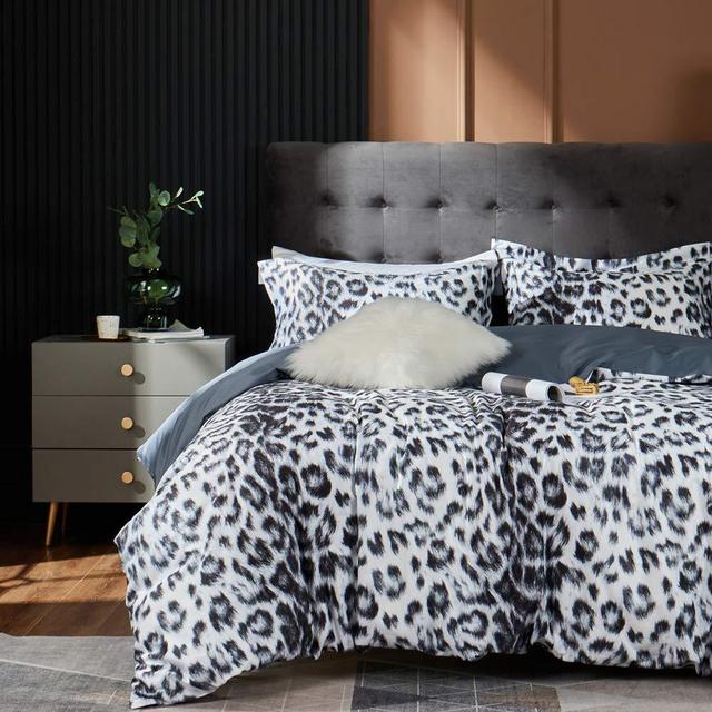 MILDLY 100% Egyptian Cotton Leopard White and Black Modern Duvet Cover 3 Pieces King Size, Wild Animal Pattern Comforter Cover Set with Zipper Closure & Closure Corner (No Comforter)