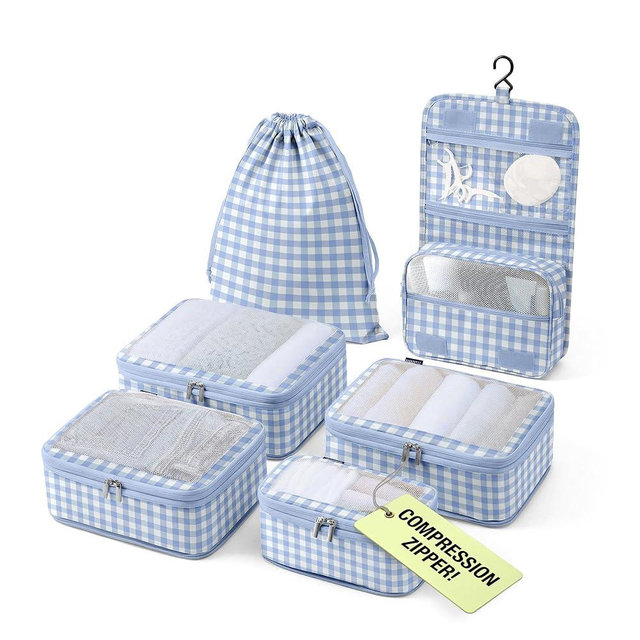 Vandel Space-Saving Compression Packing Cubes for Women with Hanging Toiletry Bag, Laundry Bag, Compressible Carry On Suit Case Organizer Luggage Packing Cubes for Travel Compression Organizer Bags