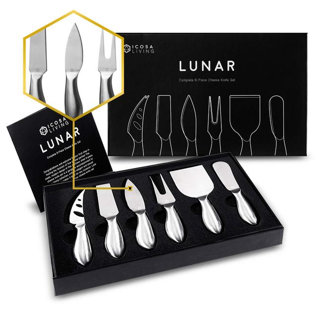 LUNAR Premium 6-Piece Cheese Knife Set - Complete Stainless Steel Cheese Knives Collection (Gift-Ready)