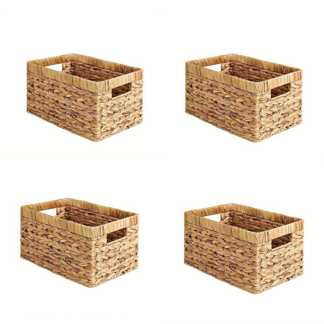 Rattanzenith 4PCS Handwoven Water Hyacinth Storage Basket Set - Natural Wicker Baskets with Handles for Bathroom, Kitchen, Pantry, Bedroom, and Living Room Organization