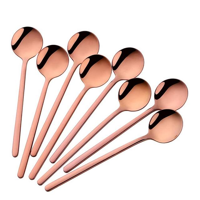 Espresso Spoons Set of 8, Poylim Cute Small Coffee Spoons, 18/10 Stainless Steel Rose Gold Demitasse Spoons for Tea, Dessert, Appetizer, 5.1-inch