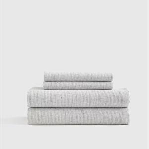 European Linen Sheet Set in Grey/white Mini Pinstripe