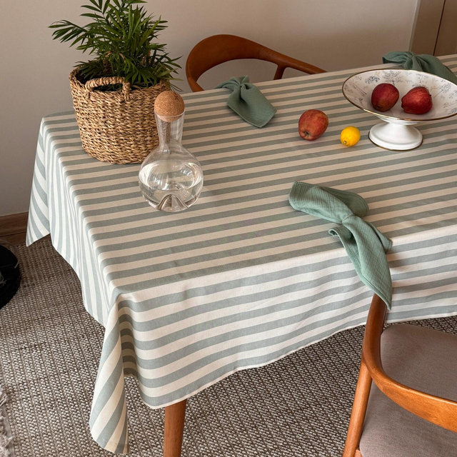 Linen Bohem Table Cloth,Spill-Proof and Scratch Resistant, Sage Color Striped Table Cloth,Table Decor Ideas
