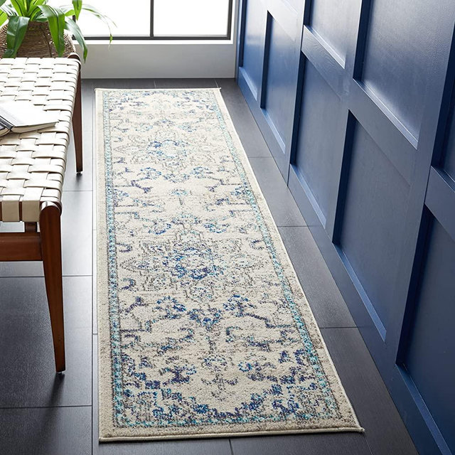 SAFAVIEH Madison Collection MAD473C Boho Chic Medallion Distressed Non-Shedding Living Room Entryway Foyer Hallway Bedroom Area Rug, 2' x 8', Ivory / Grey
