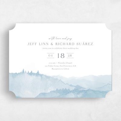 Blue Ticket Wedding Invitation - Denver Landscape