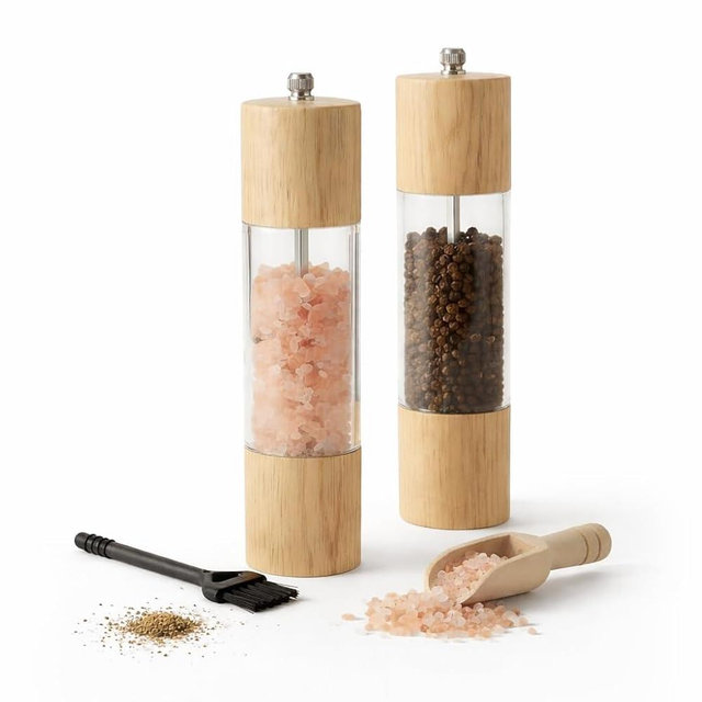 Salt and Pepper Grinder Set, Spice Grinder, Salt Grinder Refillable - 8 Inches, Pack of 2