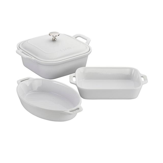 Staub Ceramics 4-pc Baking Pans Set, Casserole Dish with Lid, Brownie Pan, White