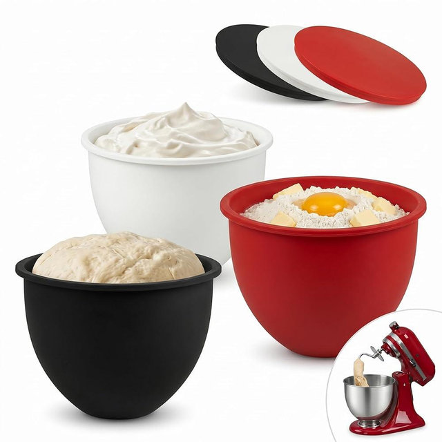 Silicone Bowl Liners for 5 Qt Stand Mixers, 3 Pack Reusable Nonstick Mixing Bowl Covers with Lids, Food Grade Silicone Mixer Liners, Kitchen Accessories for Baking Tools