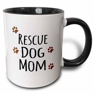 3dRose (mug_154181_4) Rescue Dog Mom - Doggie by breed - muddy brown paw prints - doggy lover - proud pet owner mama love - Two Tone Black Mug, 11oz