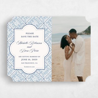 Blue Ticket Wedding Save the Date - Como Photo